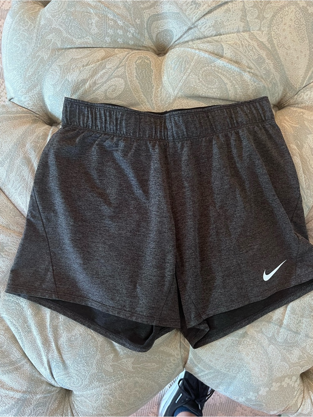 Nike Women's Charcoal Gray Athletic Shorts with White Swoosh